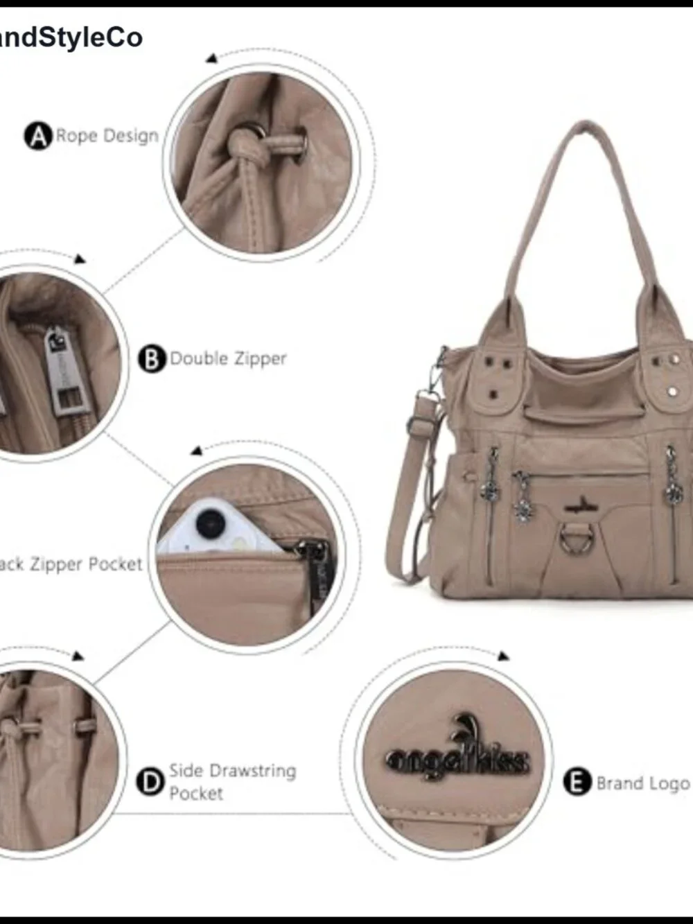 Soft Vegan Leather Hobo Crossbody Bag Purse with Tassel Studs